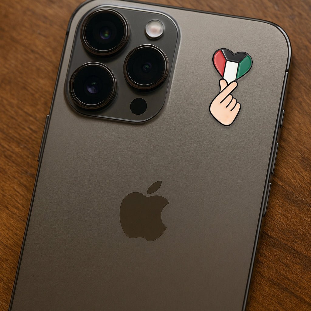 Kuwait Finger Heart Metal Phone Sticker with 3M Sticky Backing - StickyPins
