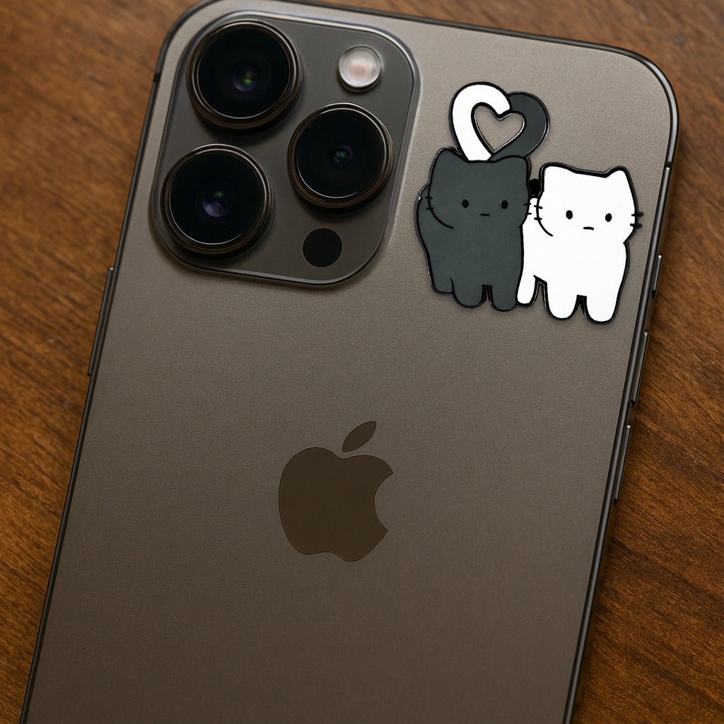 Black and White Cats Heart Tail Metal Phone Sticker with 3M Sticky Backing - StickyPins