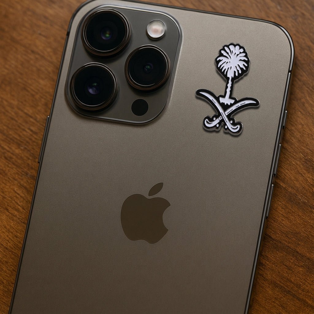 Saudi Emblem White Metal Phone Sticker With 3M Sticky Backing - StickyPins