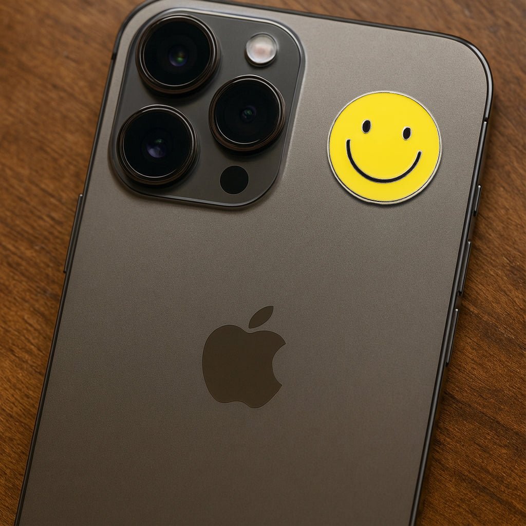 Yellow Happy Face Metal Phone Sticker With 3M Sticky Backing - StickyPins