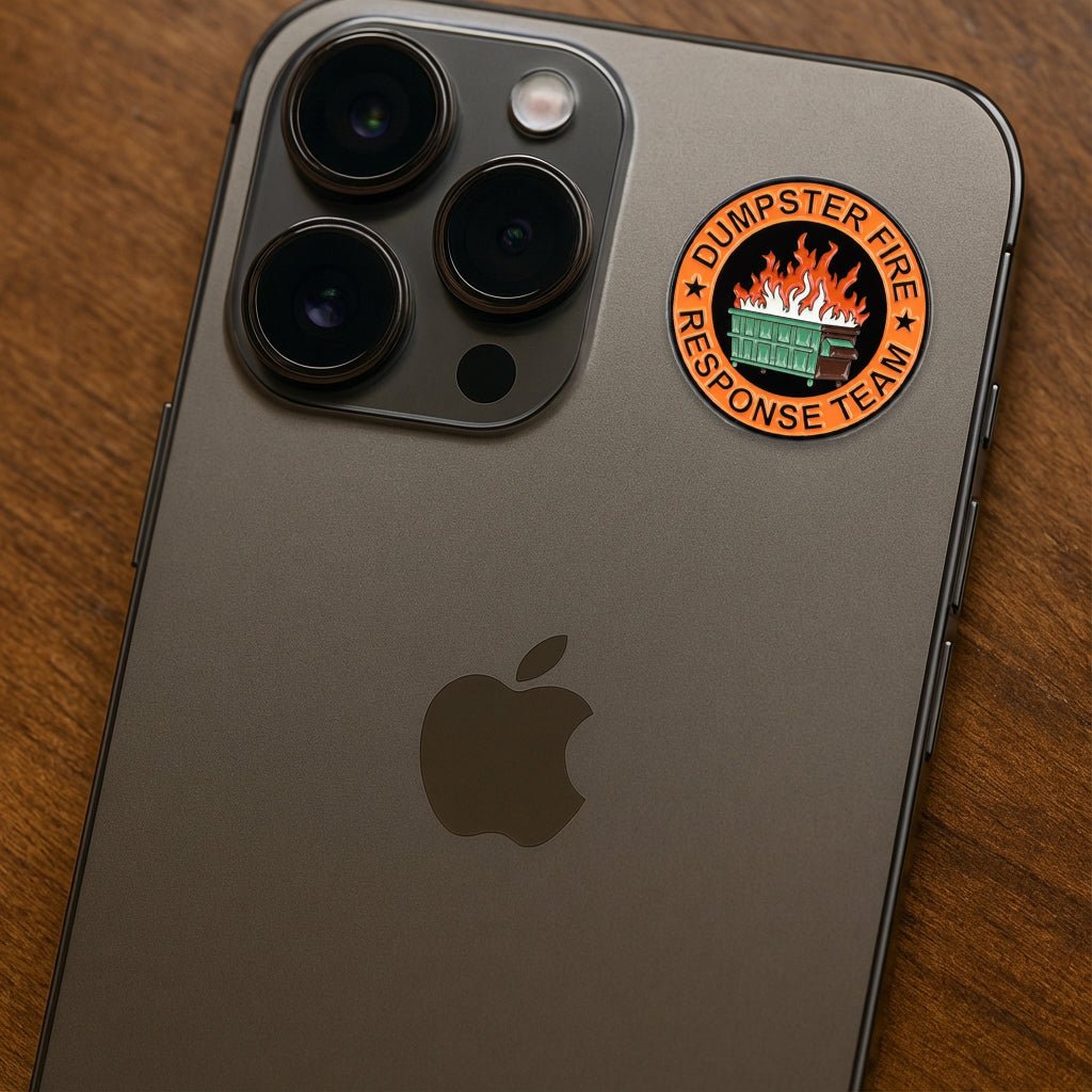 Dumpster Fire Response Team Metal Phone Sticker with 3M Sticky Backing - StickyPins