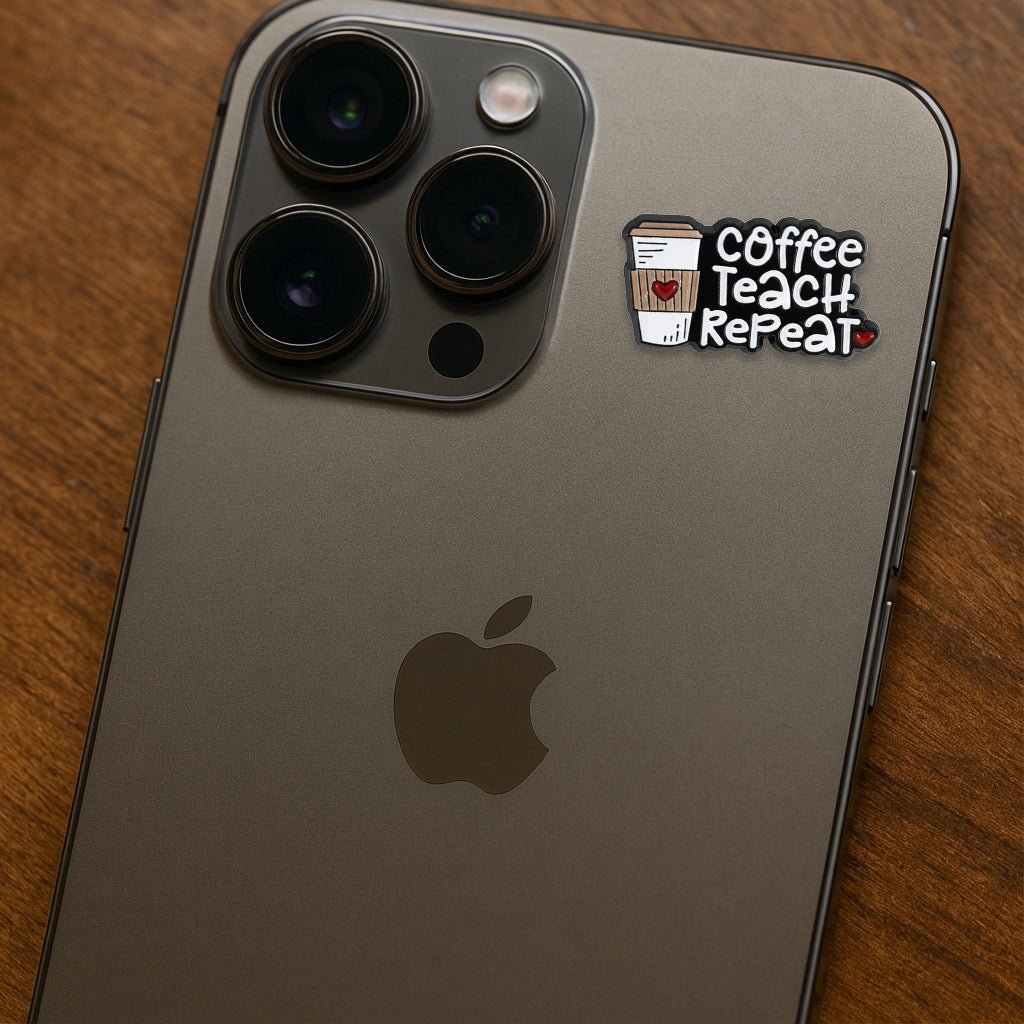 Coffee Teach Repeat Metal Phone Sticker With 3M Sticky Backing - StickyPins