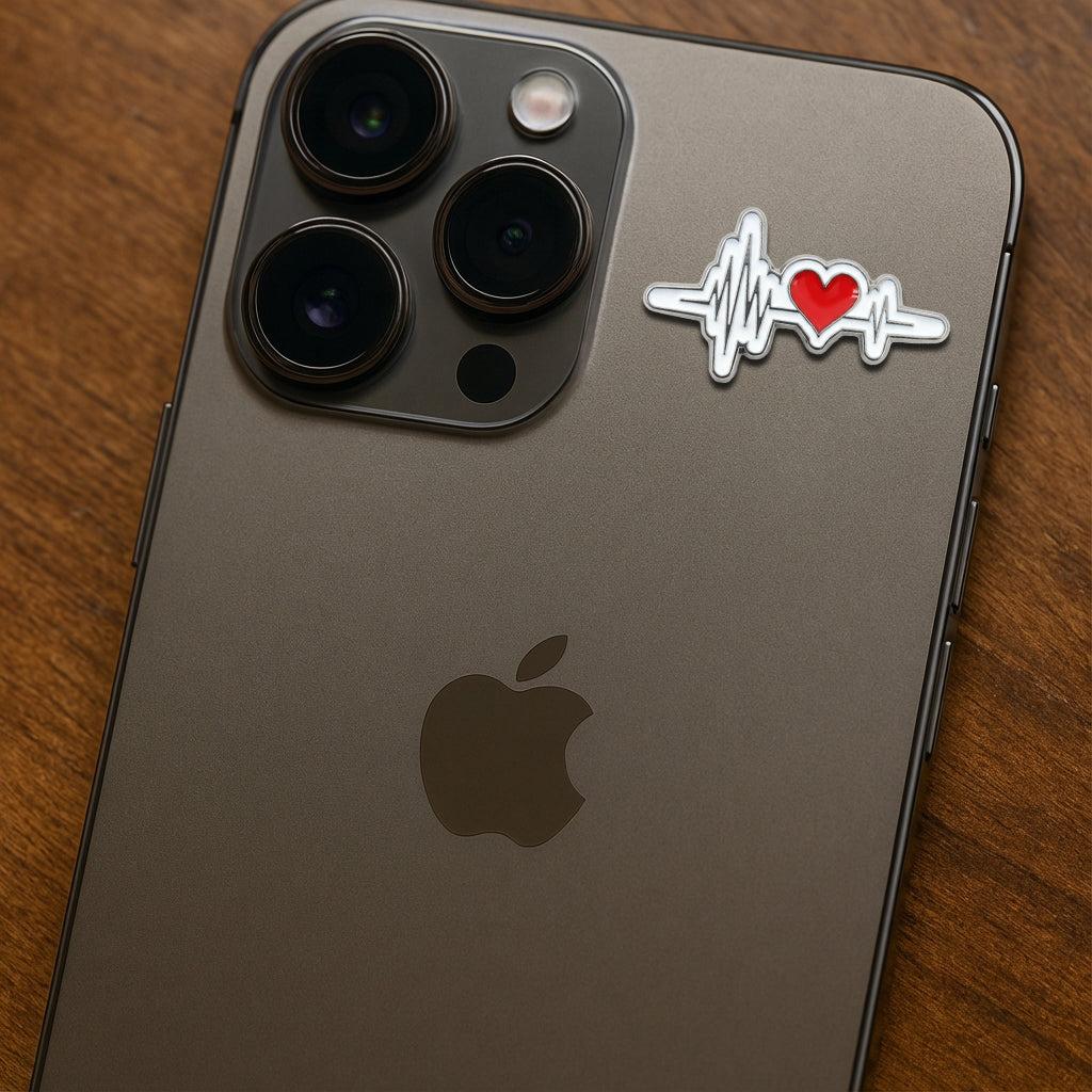 Heartbeat ECG Line Metal Sticker With 3M Sticky Backing - StickyPins