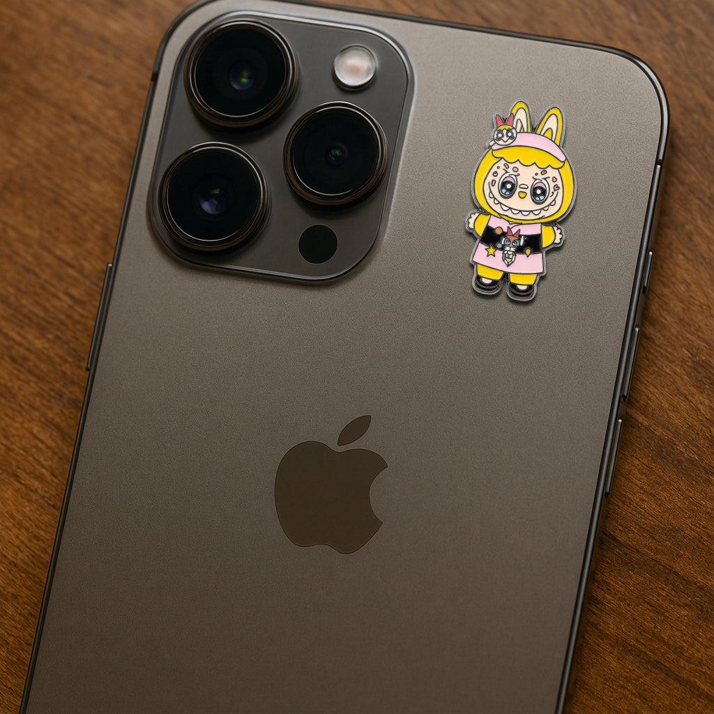 Yellow Labubu Metal Sticker With 3M Sticky Backing - StickyPins