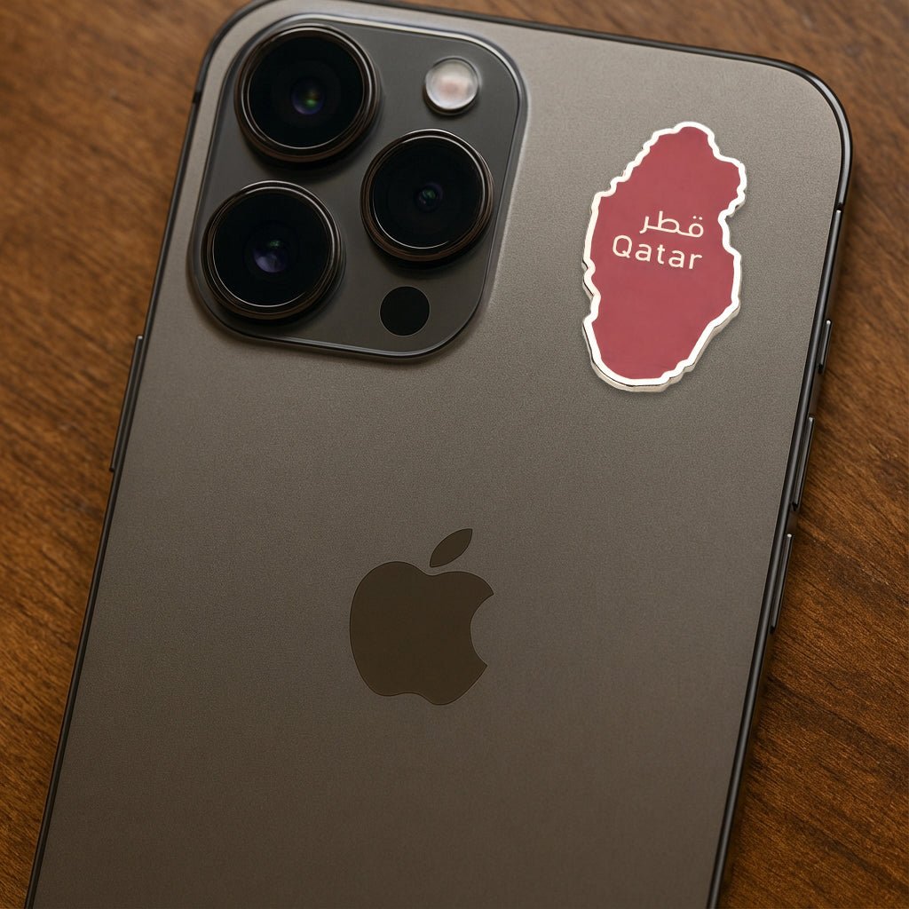 Qatar Map Red And Silver Metal Phone Sticker With 3M Sticky Backing - StickyPins