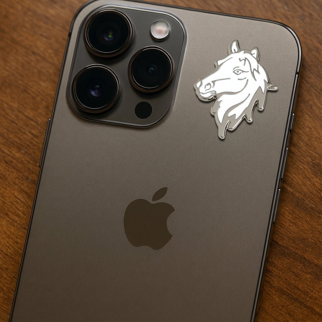 White Horse Silver Metal Phone Sticker With 3M Sticky Backing - StickyPins
