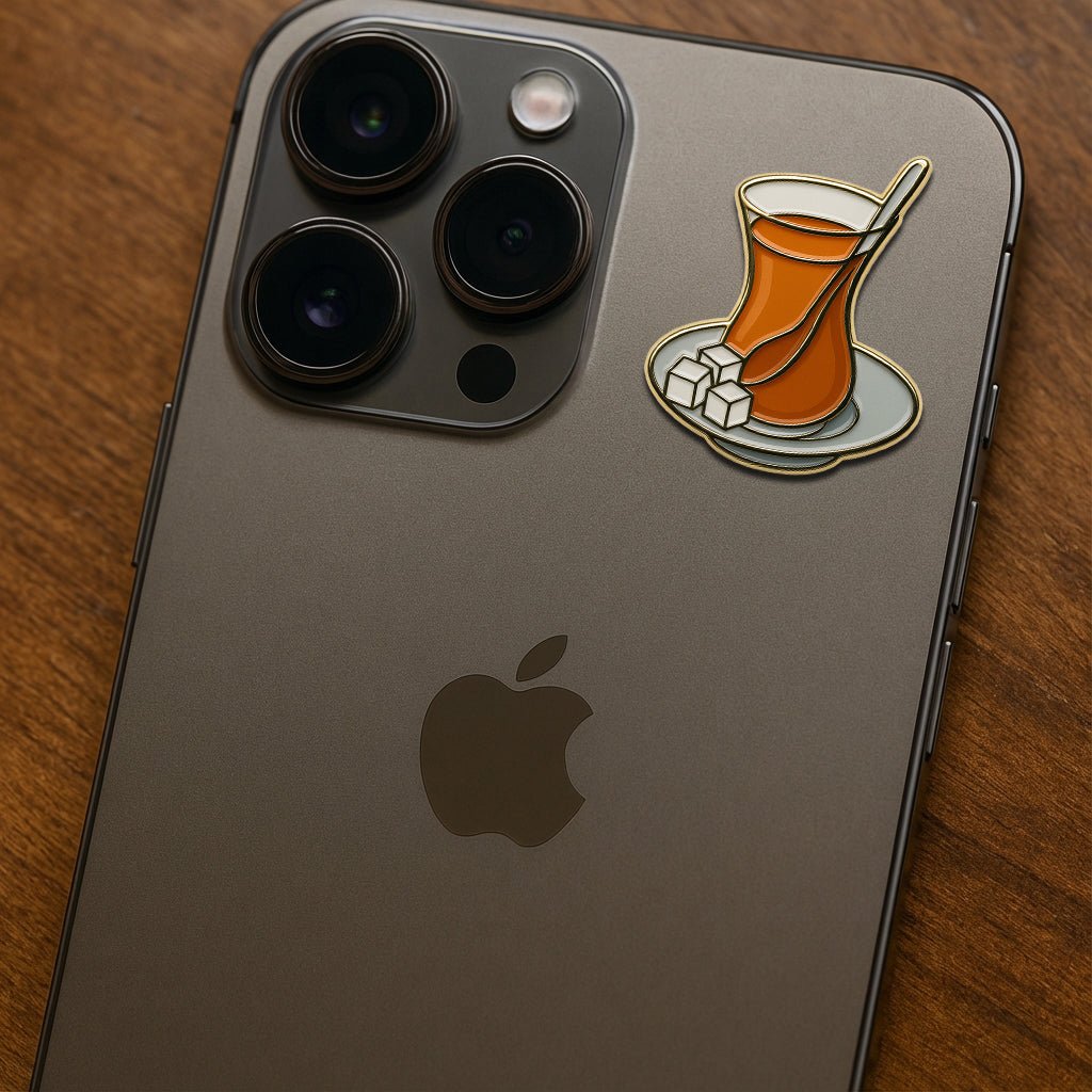 Turkish Tea Glass Metal Phone Sticker With 3M Sticky Backing - StickyPins