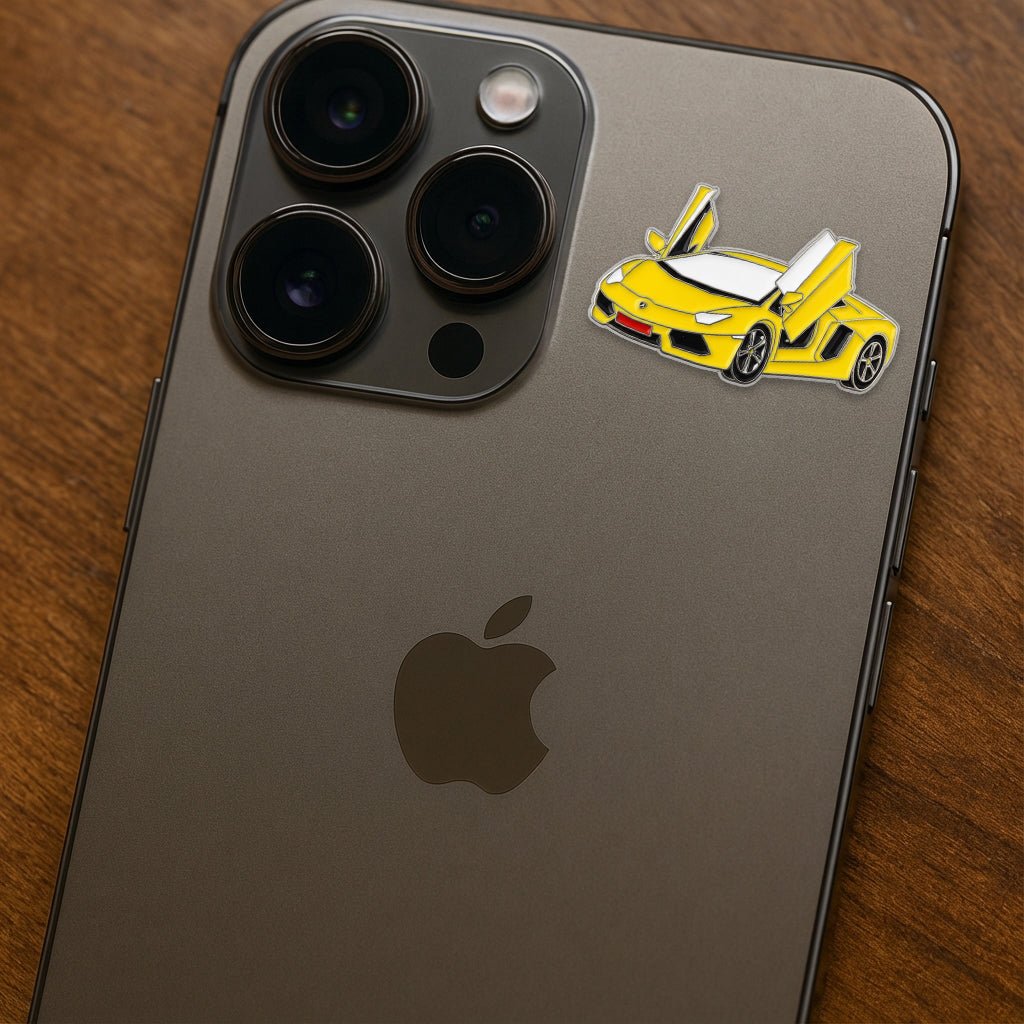 Lamborghini Huracan Yellow Supercar Metal Sticker With 3M Sticky Backing - StickyPins