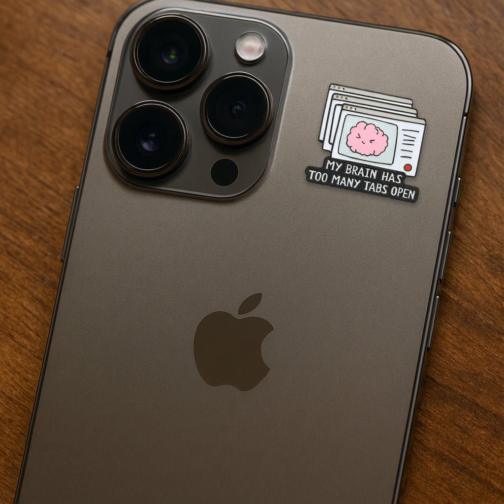 My Brain Has Too Many Tabs Open Metal Phone Sticker with 3M Sticky Backing - StickyPins