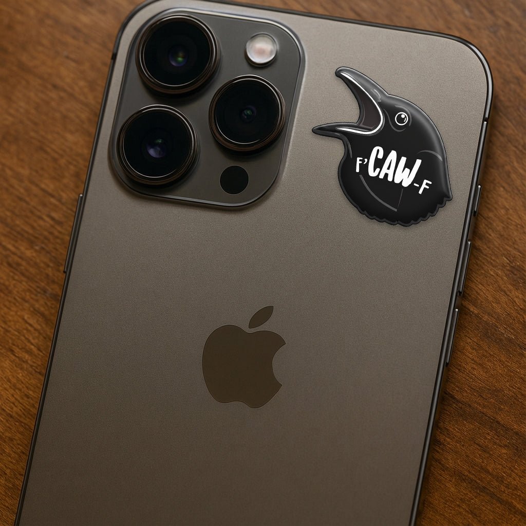 F - Caw - F Crow Metal Phone Sticker with 3M Sticky Backing - StickyPins
