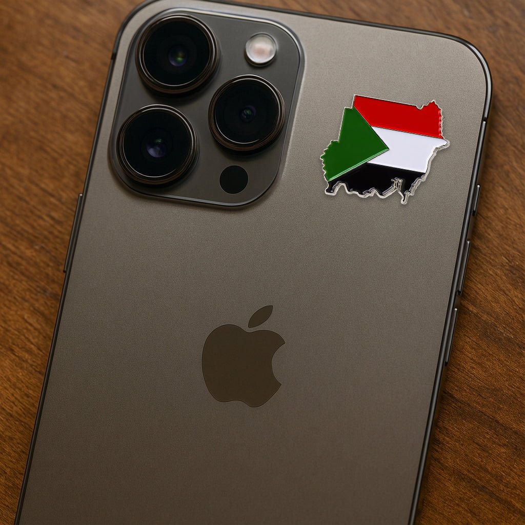 Sudan Map Flag Metal Phone Sticker With 3M Sticky Backing - StickyPins
