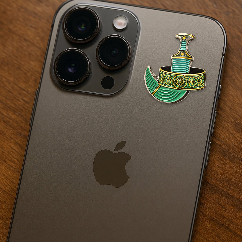 Green Oman Khanjar Metal Phone Sticker With 3M Sticky Backing - StickyPins