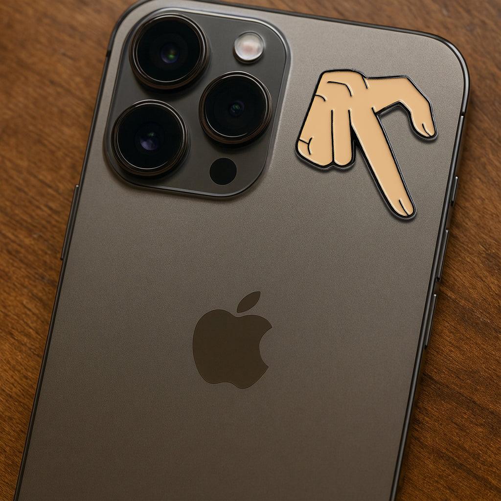 Left Finger Heart Hand Gesture Metal Sticker With 3M Sticky Backing - StickyPins