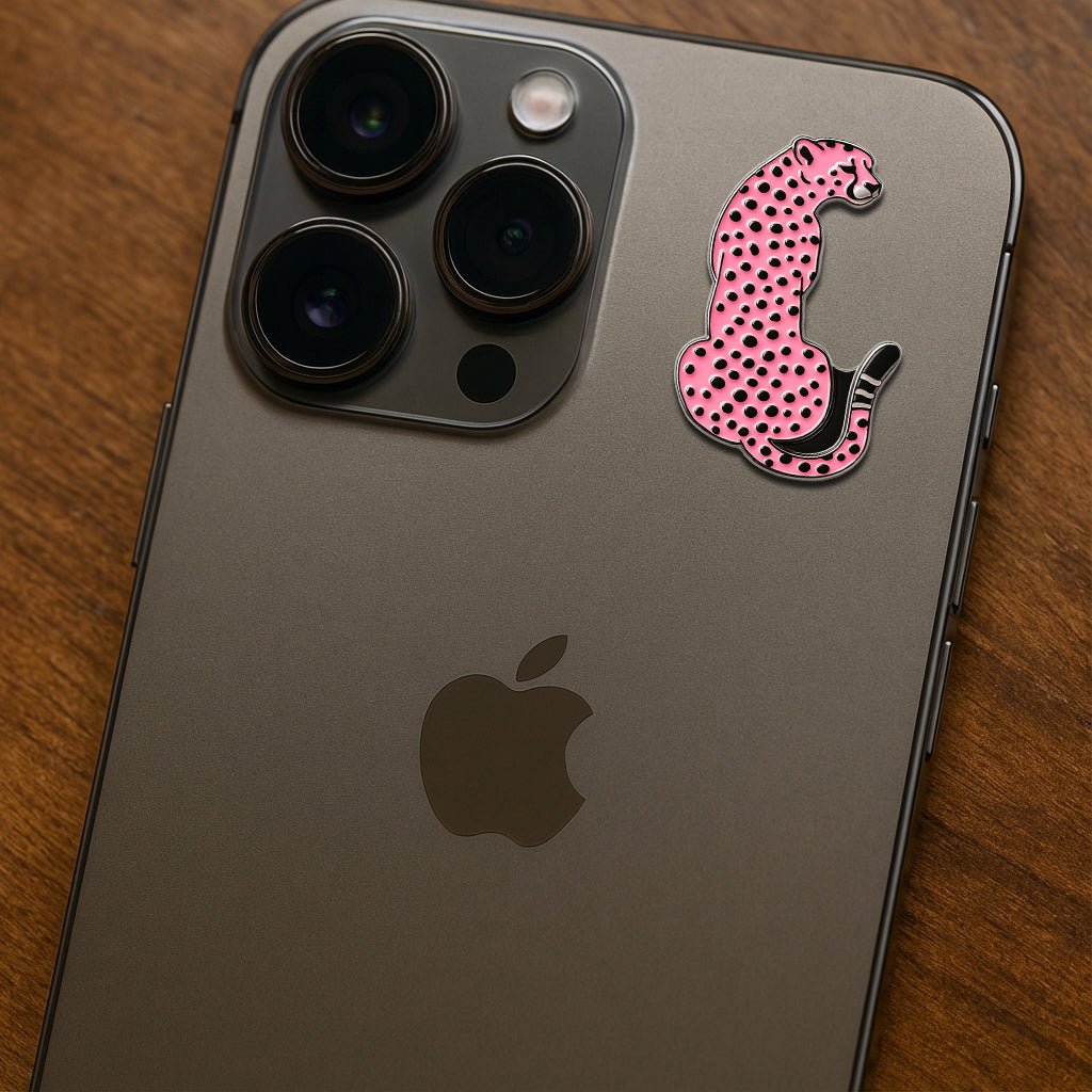 Pink Leopard Metal Phone Sticker With 3M Sticky Backing - StickyPins