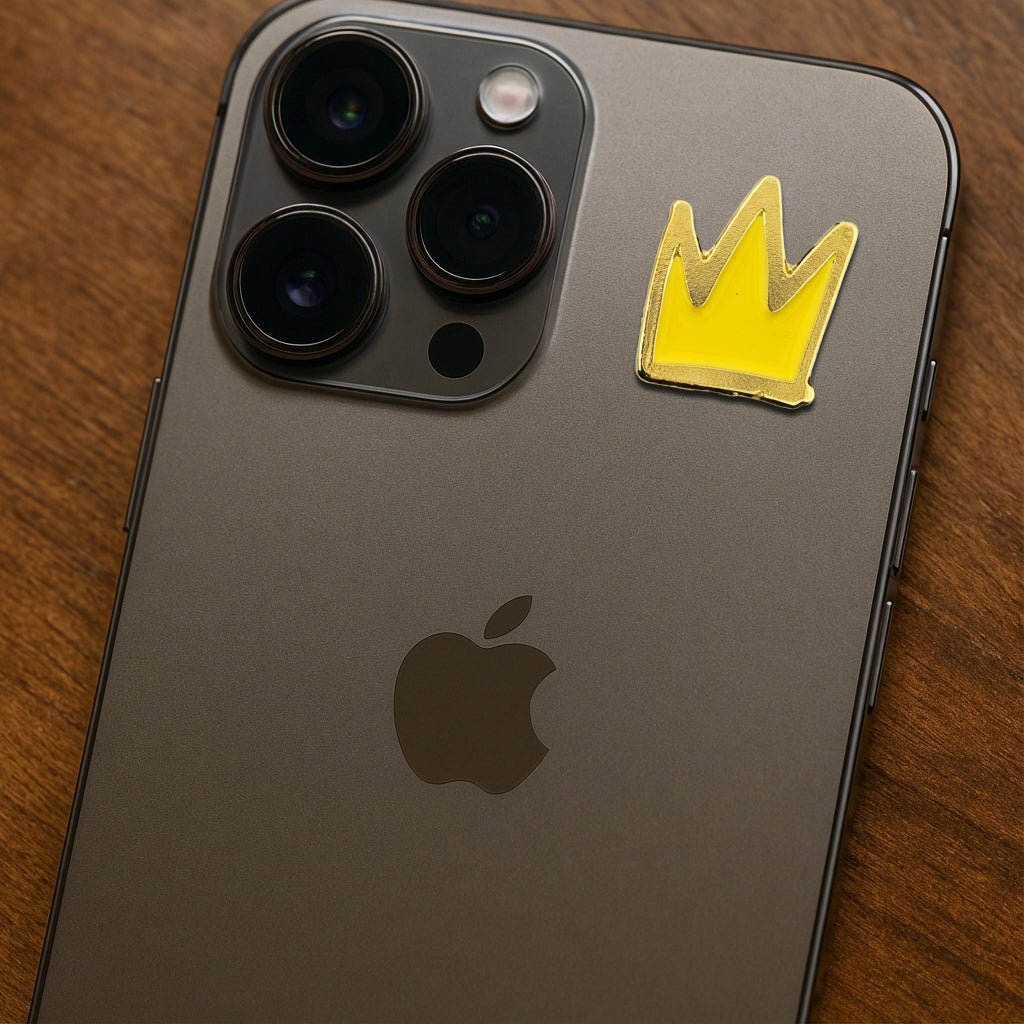 Gold Cartoon Crown Metal Phone Sticker With 3M Sticky Backing - StickyPins