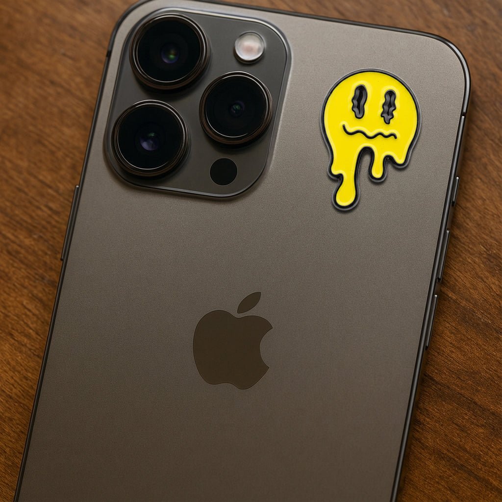 Melting Smile Yellow Metal Phone Sticker With 3M Sticky Backing - StickyPins