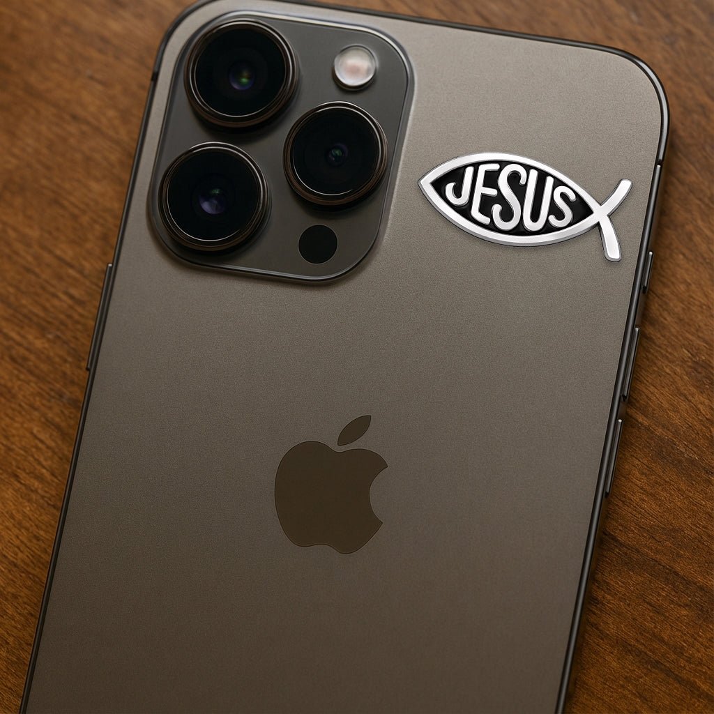 Jesus Fish Metal Phone Sticker with 3M Sticky Backing - StickyPins