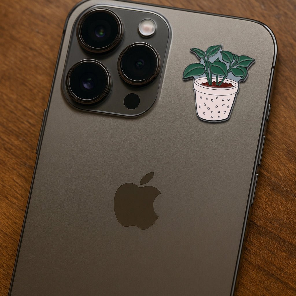 Potted Plant Metal Phone Sticker With 3M Sticky Backing - StickyPins