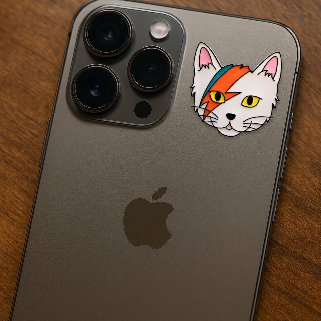 Ziggy Stardust Cat David Bowie Metal Phone Sticker With 3M Sticky Backing - StickyPins