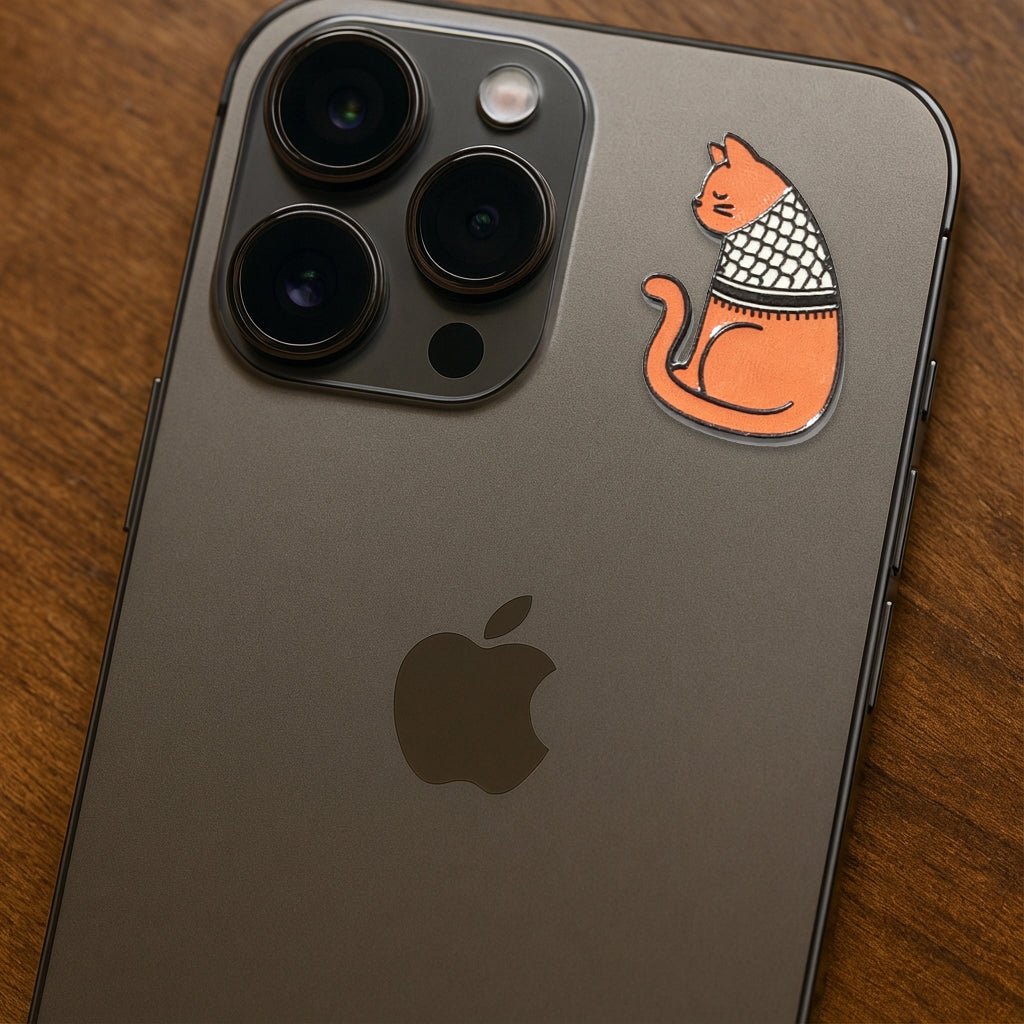 Palestine Keffiyeh Cat Metal Phone Sticker with 3M Sticky Backing - StickyPins