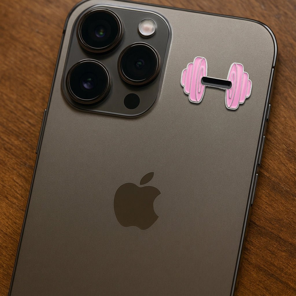 Pink Dumbbell Metal Phone Sticker With 3M Sticky Backing - StickyPins