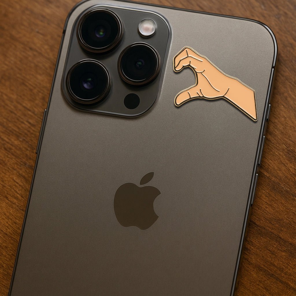 Right Finger Heart Hand Gesture Metal Phone Sticker With 3M Sticky Backing - StickyPins