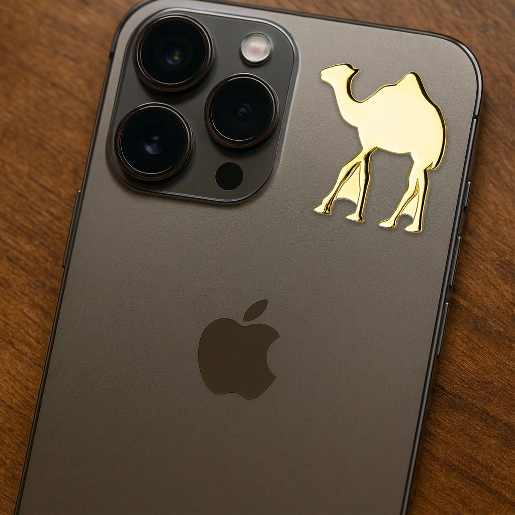 Gold Camel Silhouette Metal Phone Sticker With 3M Sticky Backing - StickyPins