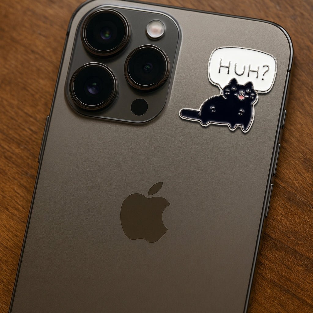 Huh? Black Cat Metal Phone Sticker With 3M Sticky Backing - StickyPins