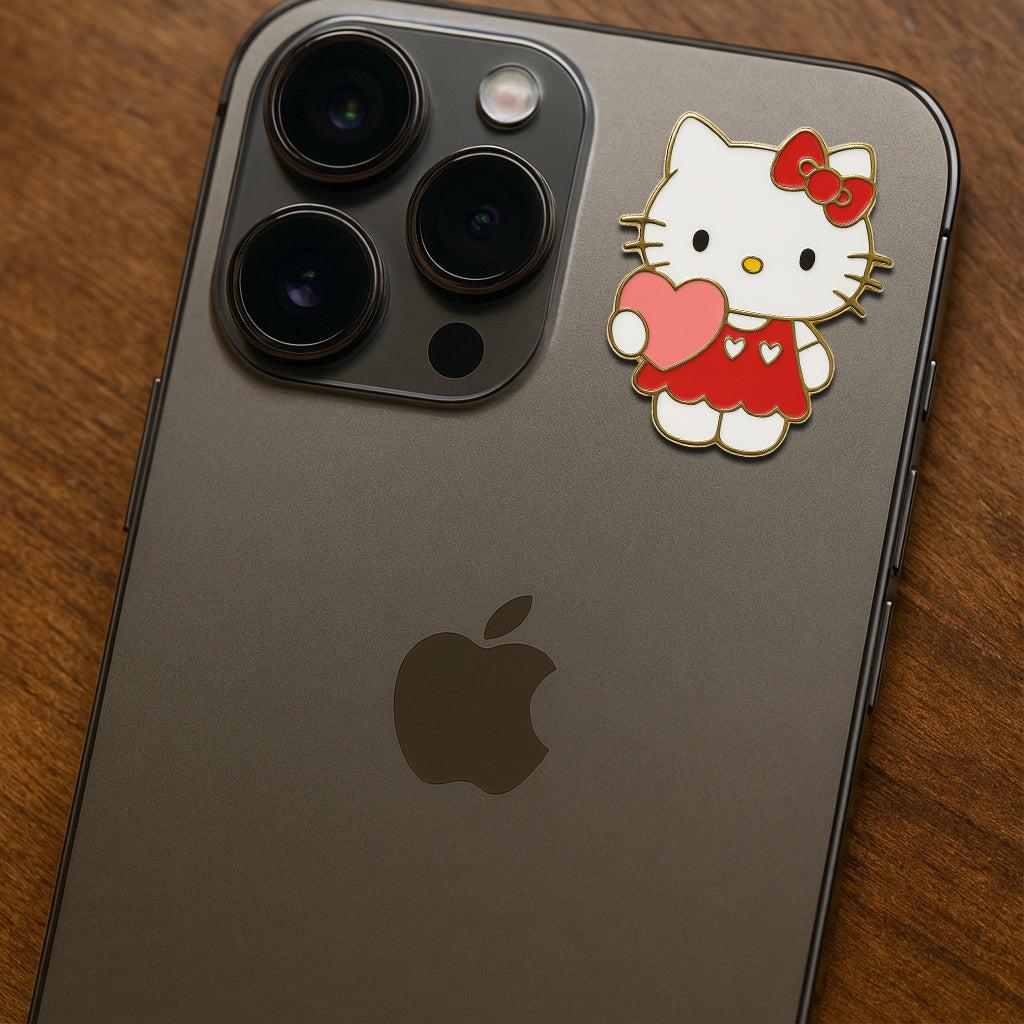 Hello Kitty With Heart Metal Sticker With 3M Sticky Backing - StickyPins