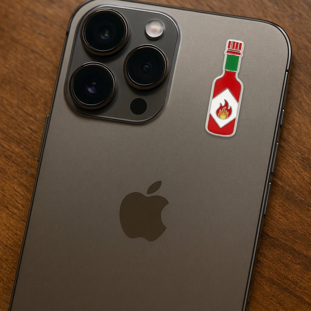 Hot Sauce Bottle Metal Phone Sticker With 3M Sticky Backing - StickyPins