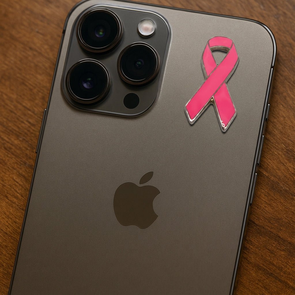 Pink Ribbon Breast Cancer Awareness Metal Phone Sticker With 3M Sticky Backing - StickyPins
