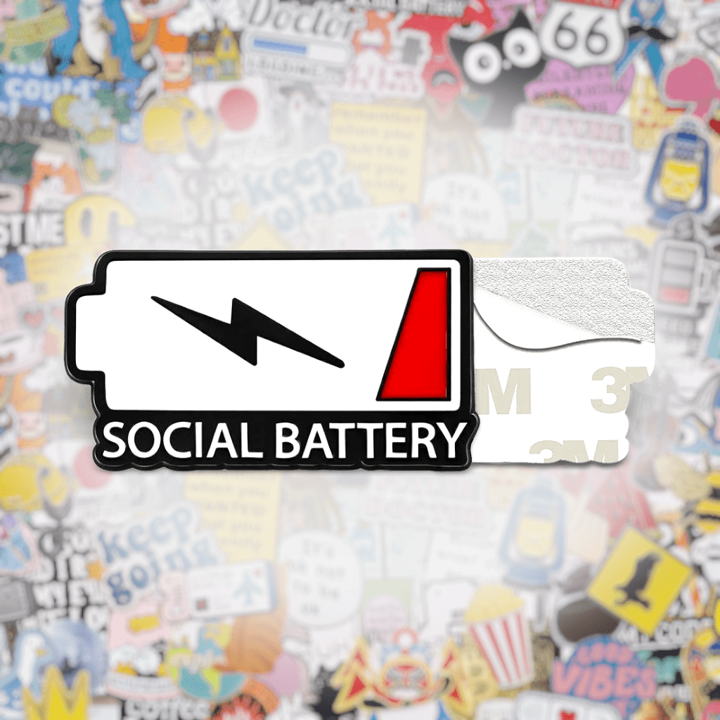 Social Battery Enamel Metal Phone Sticker With 3M Sticky Backing - StickyPins