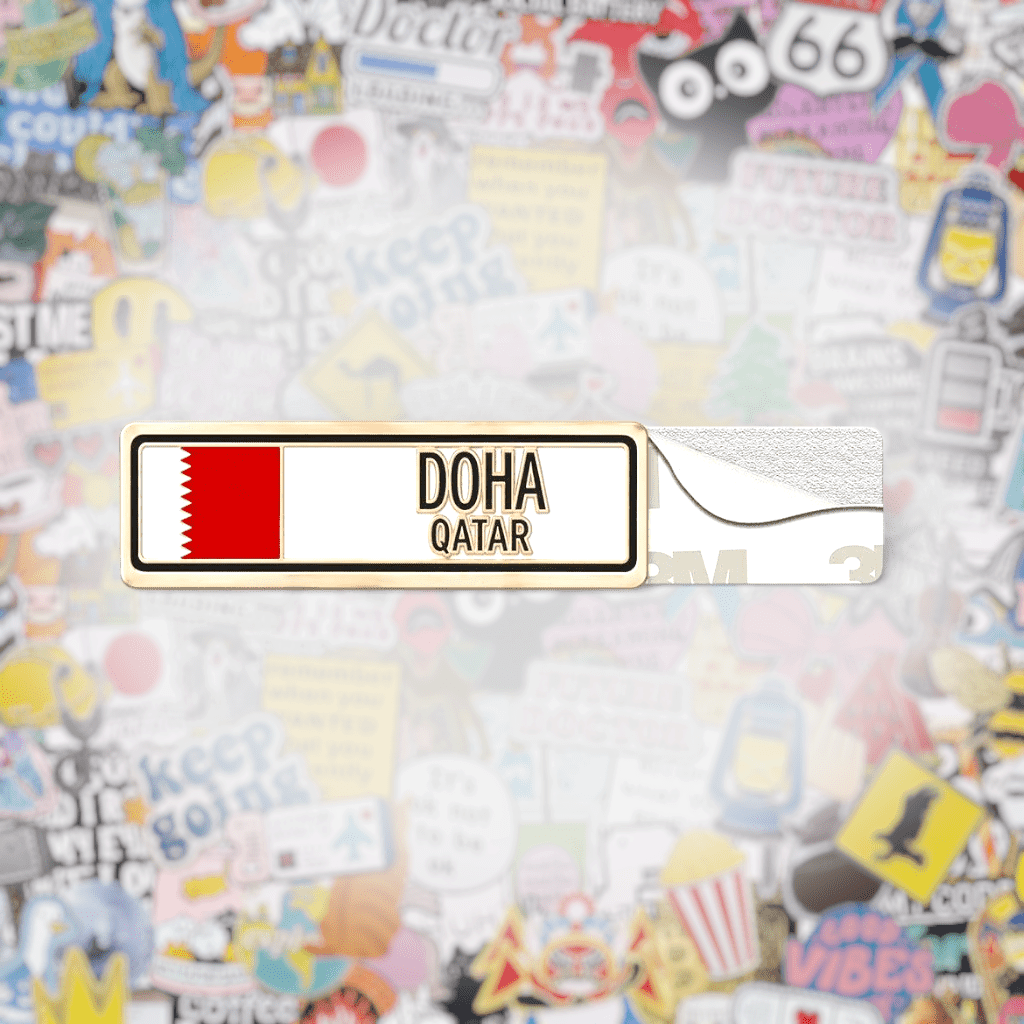 Doha Qatar Number Plate Metal Phone Sticker With 3M Sticky Backing - StickyPins