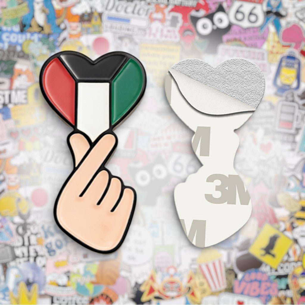 Kuwait Finger Heart Metal Phone Sticker with 3M Sticky Backing - StickyPins