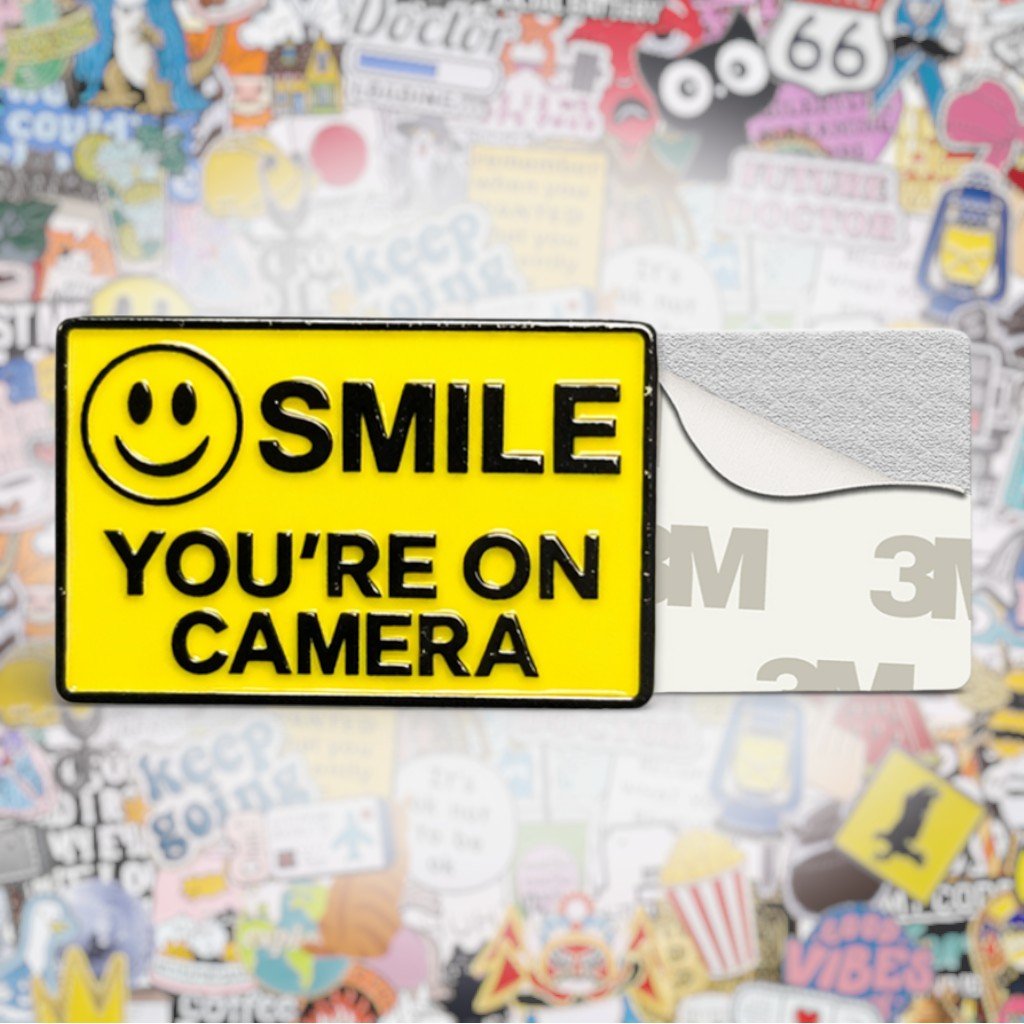 Smile You're On Camera Metal Phone Sticker with 3M Sticky Backing - StickyPins