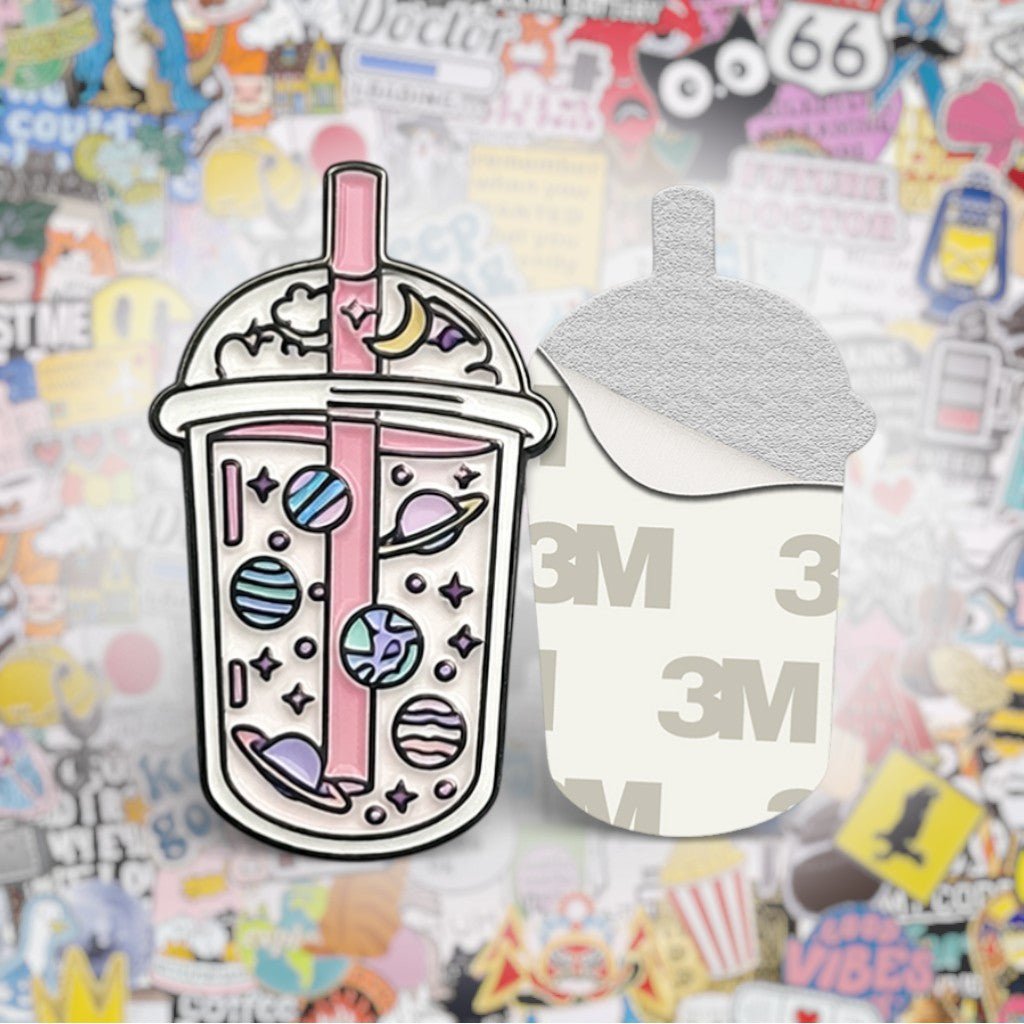 Pink Planet Shake Metal Phone Sticker with 3M Sticky Backing - StickyPins