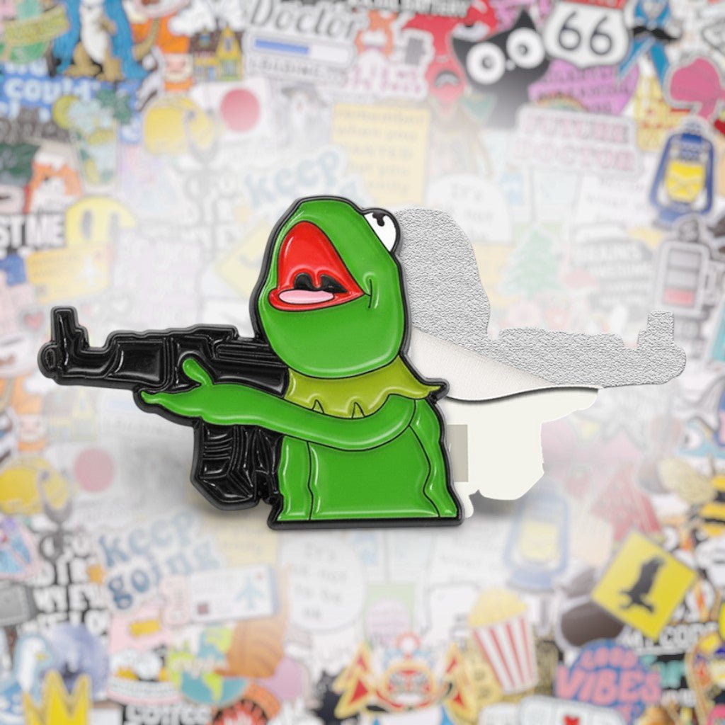 Kermit Shooting AK - 47 Gun Metal Phone Sticker With 3M Sticky Backing - StickyPins