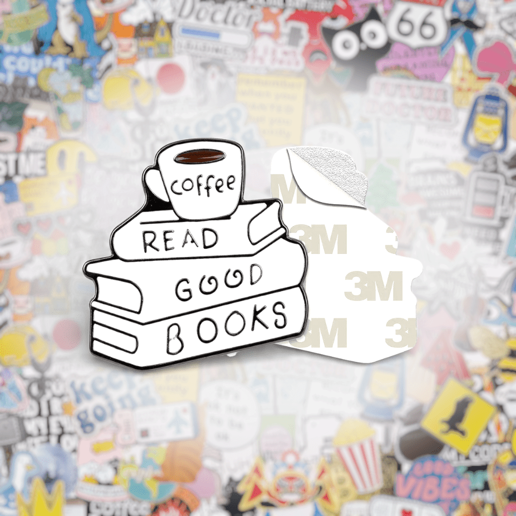 Read Good Books Coffee Stack Metal Phone Sticker With 3M Sticky Backing - StickyPins