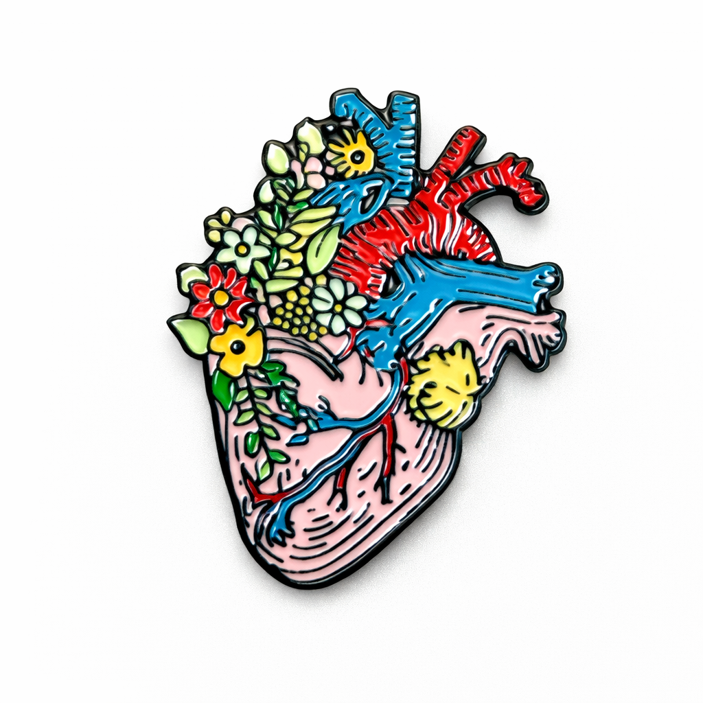 Flowers Anatomical Heart Metal Phone Sticker With 3M Sticky Backing