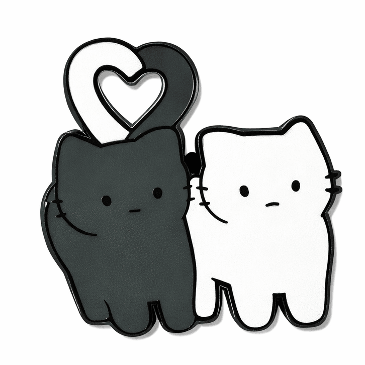 Black and White Cats Heart Tail Metal Phone Sticker with 3M Sticky Backing - StickyPins