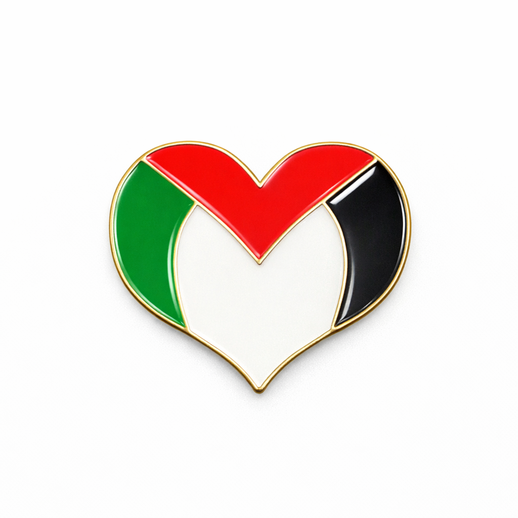 ملصق معدني للهاتف على شكل قلب بعلم فلسطين مع لاصق 3M