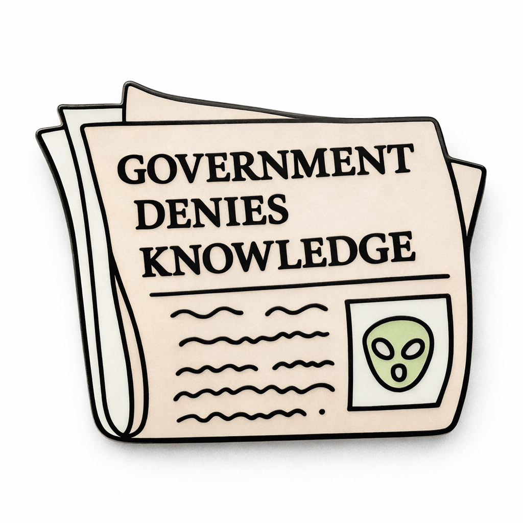 Government Denies Knowledge Newspaper Metal Phone Sticker With 3M Sticky Backing - StickyPins