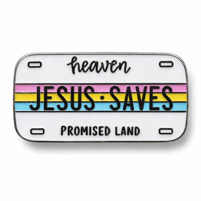 Jesus Saves Heaven License Plate Metal Phone Sticker With 3M Sticky Backing - StickyPins