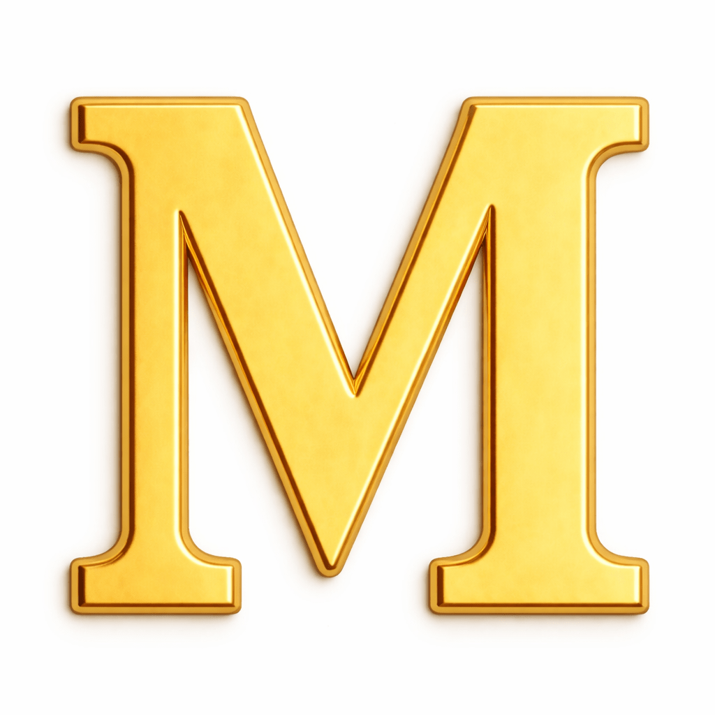 Gold Letter M Metal Phone Sticker With 3M Sticky Backing - StickyPins