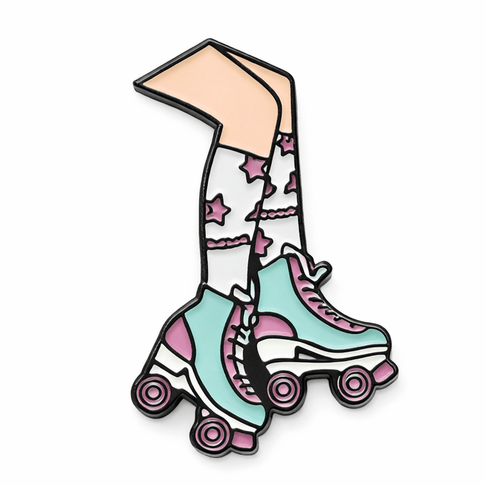 Retro Roller Skates Metal Phone Sticker with 3M Sticky Backing - StickyPins