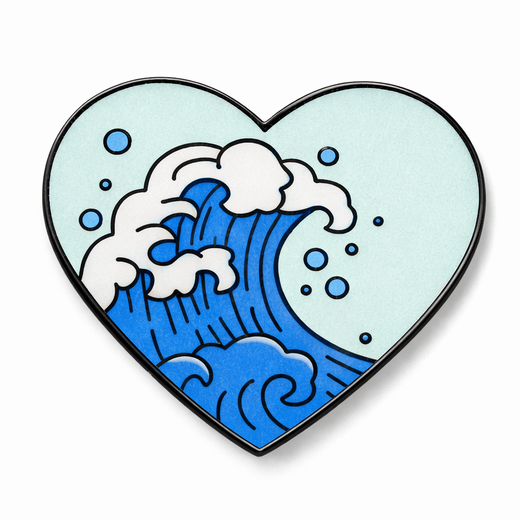 Great Wave Heart Metal Phone Sticker With 3M Sticky Backing - StickyPins