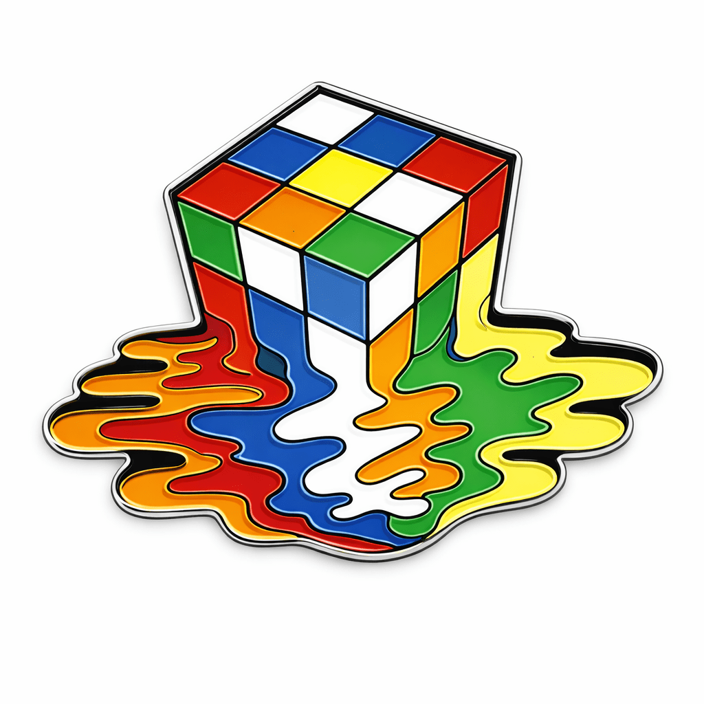 Melting Rubik’s Cube Metal Phone Sticker With 3M Sticky Backing - StickyPins