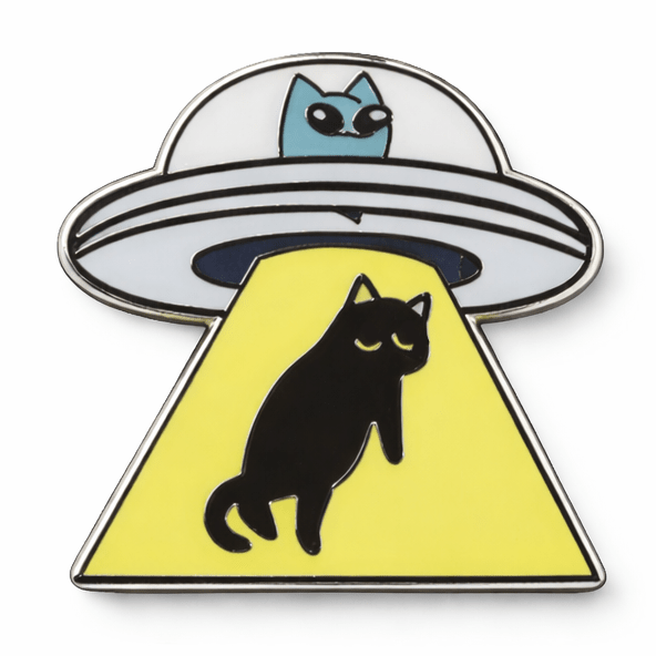 Black Cat UFO Metal Phone Sticker with 3M Sticky Backing - StickyPins