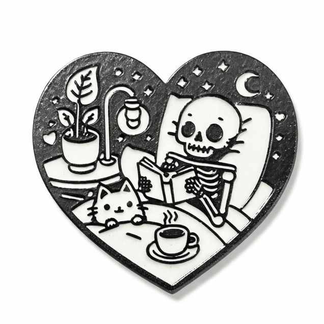 Cozy Skeleton Reading Metal Phone Sticker with 3M Sticky Backing - StickyPins