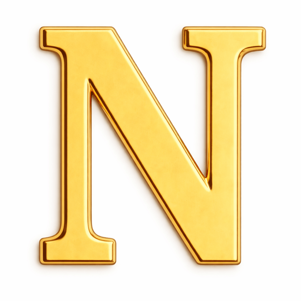 Gold Letter N Metal Phone Sticker With 3M Sticky Backing - StickyPins